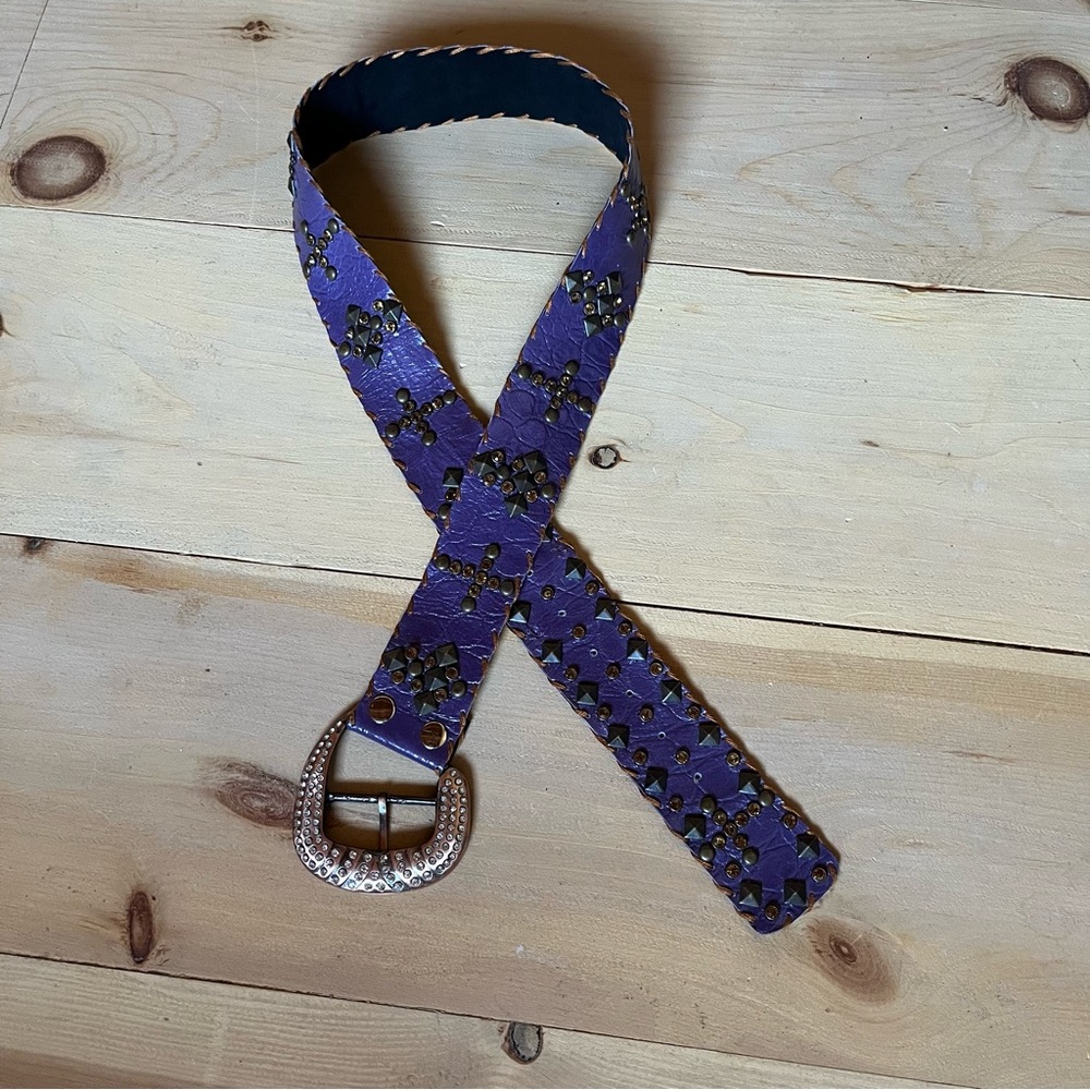 Purple Leather embellished Studded wide belt size large